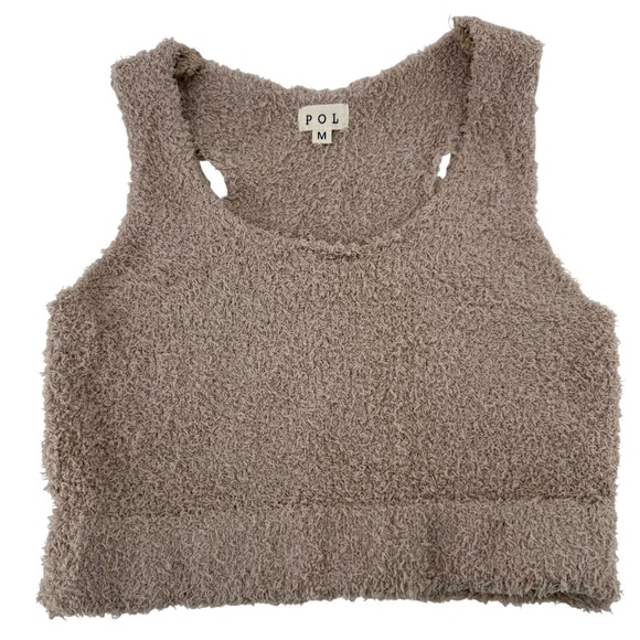 POL Tops - POL Fuzzy Cozy Lounge Crop Tank Top Women's Size Medium Brown Soft Plush